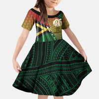 Personalised Long Live Vanuatu Independence Day Kid Short Sleeve Dress 46th Anniversary Woven Pattern LT14 KID Reggae - Polynesian Pride