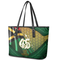 Long Live Vanuatu Independence Day Leather Tote Bag 45th Anniversary Woven Pattern - Polynesian Pride