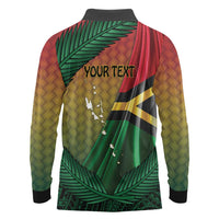 Personalised Long Live Vanuatu Independence Day Long Sleeve Polo Shirt 45th Anniversary Woven Pattern - Polynesian Pride