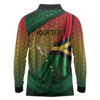 Personalised Long Live Vanuatu Independence Day Long Sleeve Polo Shirt 46th Anniversary Woven Pattern LT14 - Polynesian Pride