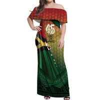 Personalised Long Live Vanuatu Independence Day Off Shoulder Maxi Dress 45th Anniversary Woven Pattern - Polynesian Pride