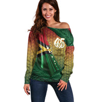 Personalised Long Live Vanuatu Independence Day Off Shoulder Sweater 45th Anniversary Woven Pattern - Polynesian Pride