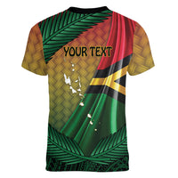 Personalised Long Live Vanuatu Independence Day Women V-Neck T-Shirt 46th Anniversary Woven Pattern LT14 - Polynesian Pride