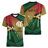 Personalised Long Live Vanuatu Independence Day Women V-Neck T-Shirt 46th Anniversary Woven Pattern LT14 - Polynesian Pride