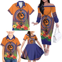 PNG New Ireland Province Family Matching Off The Shoulder Long Sleeve Dress and Hawaiian Shirt Niu Ailan Necklace Polynesian Tattoo - Polynesian Pride