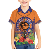 PNG New Ireland Province Family Matching Off Shoulder Short Dress and Hawaiian Shirt Niu Ailan Necklace Polynesian Tattoo LT14 Son's Shirt Orange - Polynesian Pride