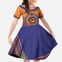 PNG New Ireland Province Family Matching Summer Maxi Dress and Hawaiian Shirt Niu Ailan Necklace Polynesian Tattoo LT14 Daughter's Dress Orange - Polynesian Pride