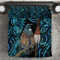 New Zealand Tui Bird Taiaha Bedding Set Maori Weapon Paua Shell Mix Silver Fern