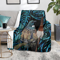 New Zealand Tui Bird Taiaha Blanket Maori Weapon Paua Shell Mix Silver Fern