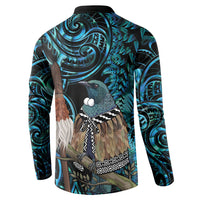 New Zealand Tui Bird Taiaha Button Sweatshirt Maori Weapon Paua Shell Mix Silver Fern