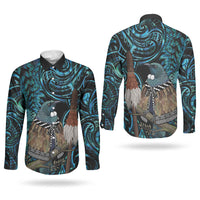 New Zealand Tui Bird Taiaha Couples Matching Puletasi and Long Sleeve Button Shirt Maori Weapon Paua Shell Mix Silver Fern LT14 - Polynesian Pride