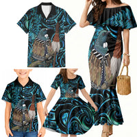 New Zealand Tui Bird Taiaha Family Matching Mermaid Dress and Hawaiian Shirt Maori Weapon Paua Shell Mix Silver Fern LT14 - Polynesian Pride