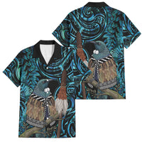 New Zealand Tui Bird Taiaha Family Matching Off The Shoulder Long Sleeve Dress and Hawaiian Shirt Maori Weapon Paua Shell Mix Silver Fern LT14 Dad's Shirt - Short Sleeve Turquoise - Polynesian Pride