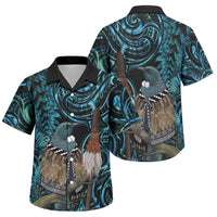 New Zealand Tui Bird Taiaha Family Matching Puletasi and Hawaiian Shirt Maori Weapon Paua Shell Mix Silver Fern LT14 Son's Shirt Turquoise - Polynesian Pride