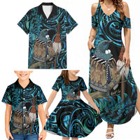 New Zealand Tui Bird Taiaha Family Matching Summer Maxi Dress and Hawaiian Shirt Maori Weapon Paua Shell Mix Silver Fern LT14 - Polynesian Pride