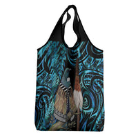 New Zealand Tui Bird Taiaha Grocery Bag Maori Weapon Paua Shell Mix Silver Fern