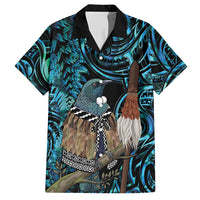 New Zealand Tui Bird Taiaha Hawaiian Shirt Maori Weapon Paua Shell Mix Silver Fern