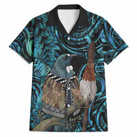 New Zealand Tui Bird Taiaha Hawaiian Shirt Maori Weapon Paua Shell Mix Silver Fern LT14 Turquoise - Polynesian Pride