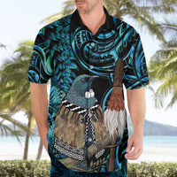 New Zealand Tui Bird Taiaha Hawaiian Shirt Maori Weapon Paua Shell Mix Silver Fern