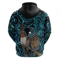 New Zealand Tui Bird Taiaha Hoodie Maori Weapon Paua Shell Mix Silver Fern