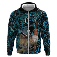 New Zealand Tui Bird Taiaha Hoodie Maori Weapon Paua Shell Mix Silver Fern