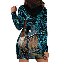New Zealand Tui Bird Taiaha Hoodie Dress Maori Weapon Paua Shell Mix Silver Fern