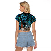 New Zealand Tui Bird Taiaha Raglan Cropped T Shirt Maori Weapon Paua Shell Mix Silver Fern