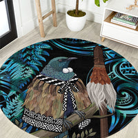 New Zealand Tui Bird Taiaha Round Carpet Maori Weapon Paua Shell Mix Silver Fern