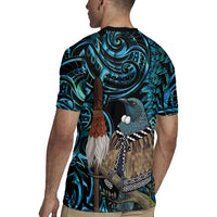 New Zealand Tui Bird Taiaha Rugby Jersey Maori Weapon Paua Shell Mix Silver Fern