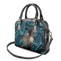 New Zealand Tui Bird Taiaha Shoulder Handbag Maori Weapon Paua Shell Mix Silver Fern