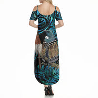 New Zealand Tui Bird Taiaha Summer Maxi Dress Maori Weapon Paua Shell Mix Silver Fern LT14 - Polynesian Pride