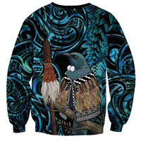 New Zealand Tui Bird Taiaha Sweatshirt Maori Weapon Paua Shell Mix Silver Fern