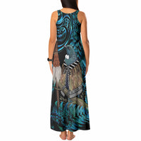 New Zealand Tui Bird Taiaha Tank Maxi Dress Maori Weapon Paua Shell Mix Silver Fern LT14 - Polynesian Pride