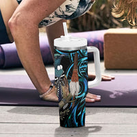 New Zealand Tui Bird Taiaha Tumbler With Handle Maori Weapon Paua Shell Mix Silver Fern