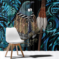 New Zealand Tui Bird Taiaha Window Curtain Maori Weapon Paua Shell Mix Silver Fern