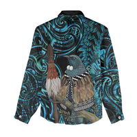 New Zealand Tui Bird Taiaha Women Casual Shirt Maori Weapon Paua Shell Mix Silver Fern
