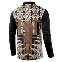 Wahaika New Zealand Button Sweatshirt Maori Weapon Kowhaiwhai Fern Poutama Motifs