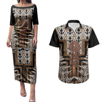 Wahaika New Zealand Couples Matching Puletasi and Hawaiian Shirt Maori Weapon Kowhaiwhai Fern Poutama Motifs LT14 Brown - Polynesian Pride