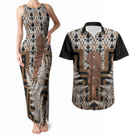 Wahaika New Zealand Couples Matching Tank Maxi Dress and Hawaiian Shirt Maori Weapon Kowhaiwhai Fern Poutama Motifs LT14 Brown - Polynesian Pride
