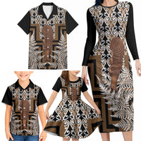 Wahaika New Zealand Family Matching Long Sleeve Bodycon Dress and Hawaiian Shirt Maori Weapon Kowhaiwhai Fern Poutama Motifs LT14 - Polynesian Pride