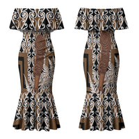 Wahaika New Zealand Family Matching Mermaid Dress and Hawaiian Shirt Maori Weapon Kowhaiwhai Fern Poutama Motifs LT14 Mom's Dress Brown - Polynesian Pride