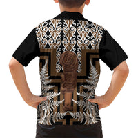 Wahaika New Zealand Family Matching Off Shoulder Maxi Dress and Hawaiian Shirt Maori Weapon Kowhaiwhai Fern Poutama Motifs