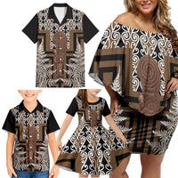 Wahaika New Zealand Family Matching Off Shoulder Short Dress and Hawaiian Shirt Maori Weapon Kowhaiwhai Fern Poutama Motifs LT14 - Polynesian Pride