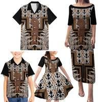 Wahaika New Zealand Family Matching Puletasi and Hawaiian Shirt Maori Weapon Kowhaiwhai Fern Poutama Motifs