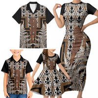 Wahaika New Zealand Family Matching Short Sleeve Bodycon Dress and Hawaiian Shirt Maori Weapon Kowhaiwhai Fern Poutama Motifs LT14 - Polynesian Pride