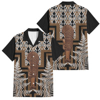 Wahaika New Zealand Family Matching Summer Maxi Dress and Hawaiian Shirt Maori Weapon Kowhaiwhai Fern Poutama Motifs LT14 Dad's Shirt - Short Sleeve Brown - Polynesian Pride