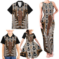 Wahaika New Zealand Family Matching Tank Maxi Dress and Hawaiian Shirt Maori Weapon Kowhaiwhai Fern Poutama Motifs