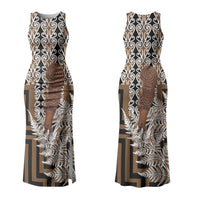 Wahaika New Zealand Family Matching Tank Maxi Dress and Hawaiian Shirt Maori Weapon Kowhaiwhai Fern Poutama Motifs LT14 Mom's Dress Brown - Polynesian Pride