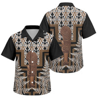 Wahaika New Zealand Family Matching Tank Maxi Dress and Hawaiian Shirt Maori Weapon Kowhaiwhai Fern Poutama Motifs LT14 Son's Shirt Brown - Polynesian Pride