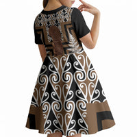 Wahaika New Zealand Kid Short Sleeve Dress Maori Weapon Kowhaiwhai Fern Poutama Motifs LT14 - Polynesian Pride